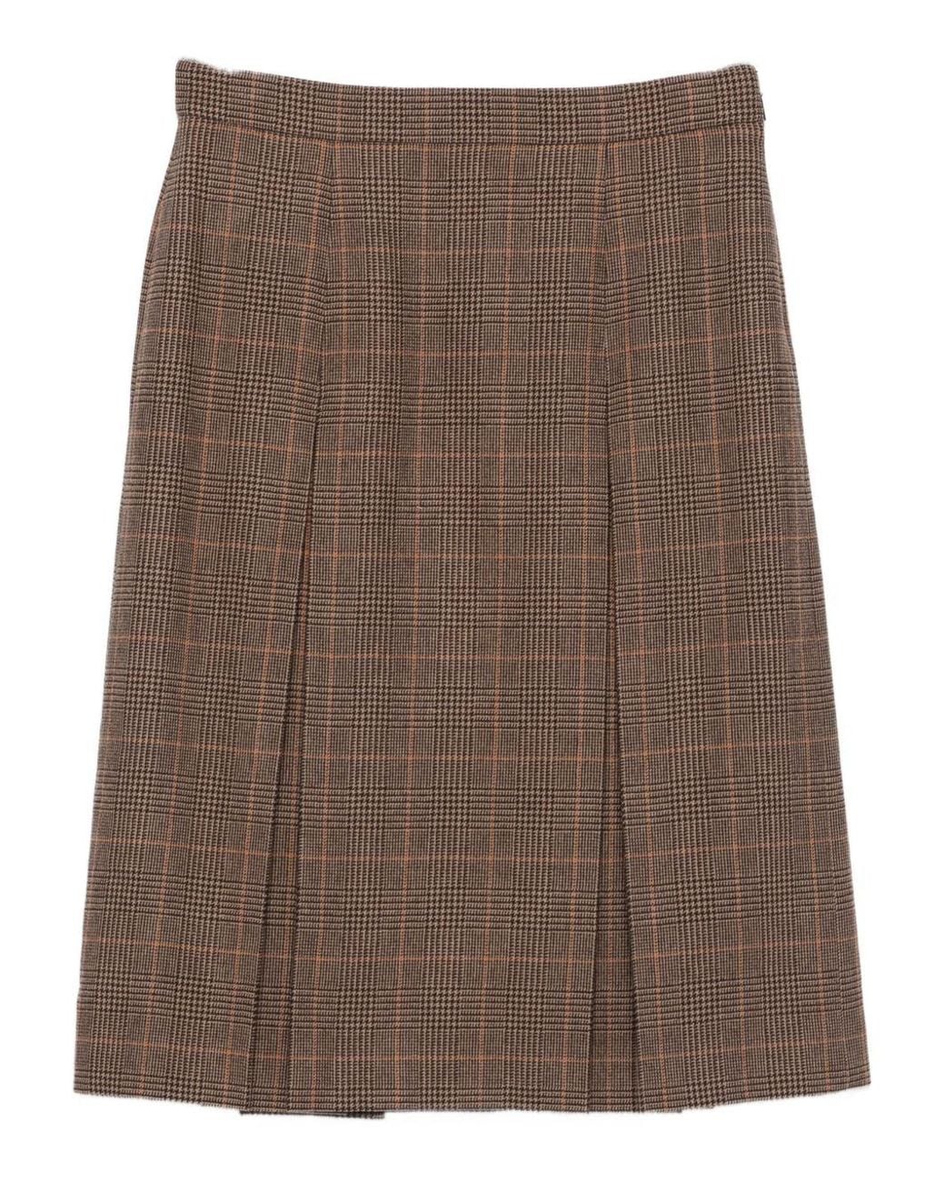 Saint Laurent Brown Prince Of Wales Midi Skirt