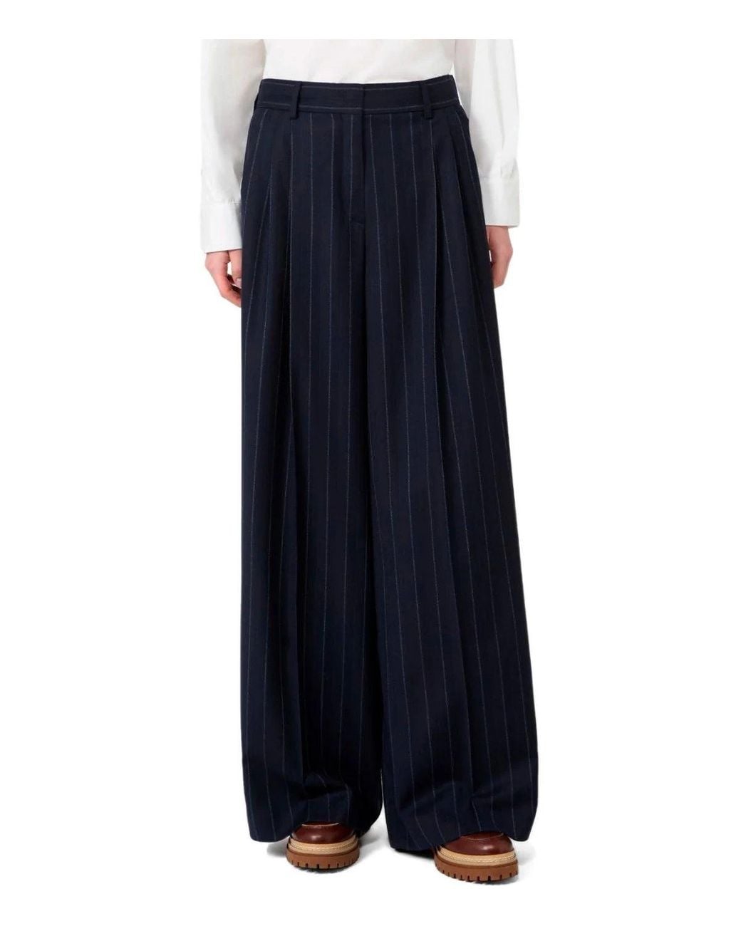 Weekend by Maxmara Blue Nebbie Pinstripe Trousers