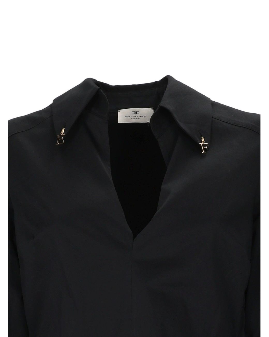 Elisabetta Franchi Black Shirt With Deep V-Neckline And Metallic Embellishments