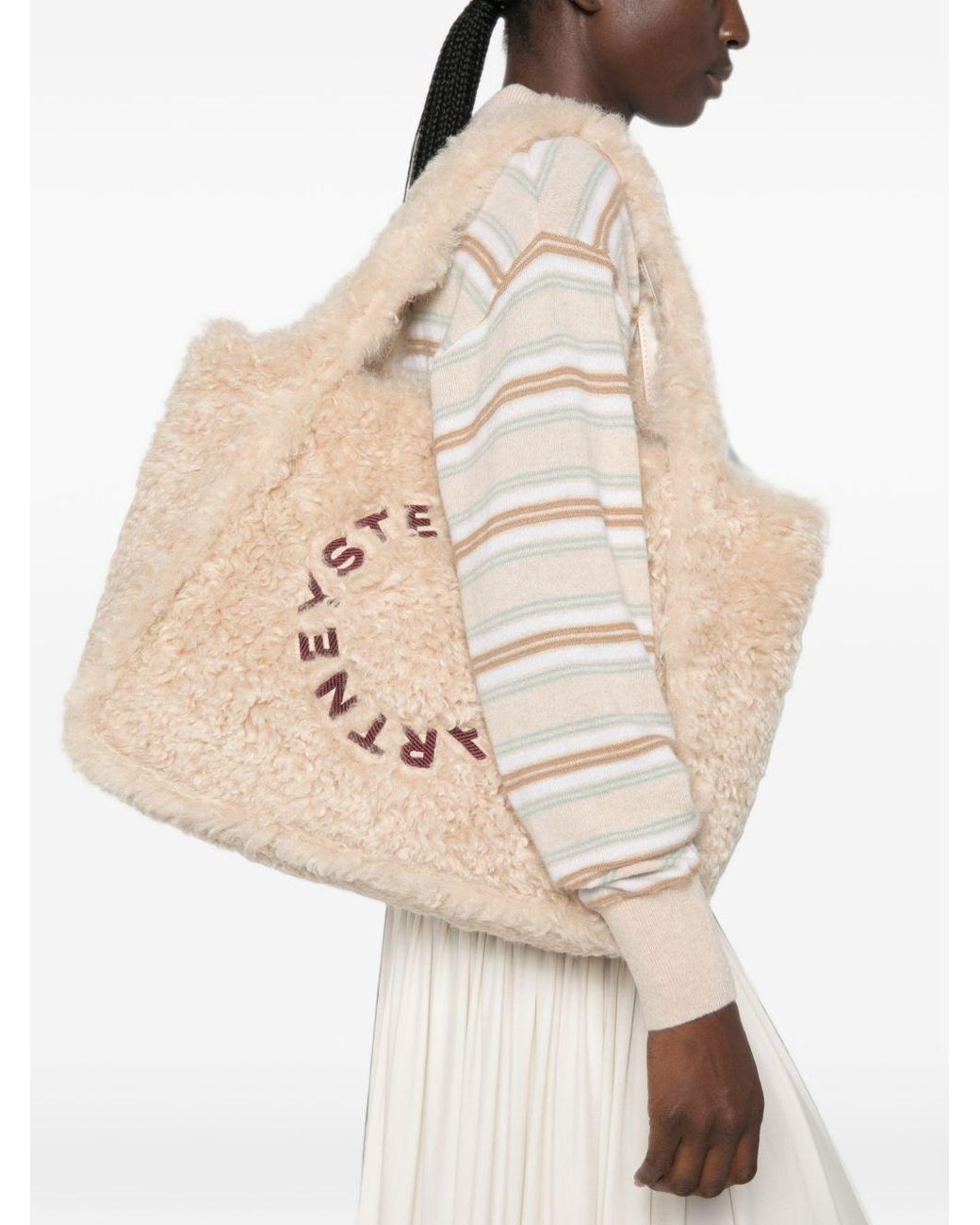 Stella McCartney Natural Stella Logo Shearling Tote