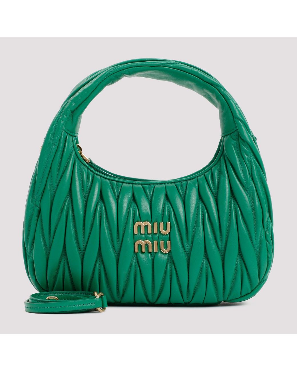 Miu Miu Green Mango Leather Miu Wander Matelassé Hobo Bag