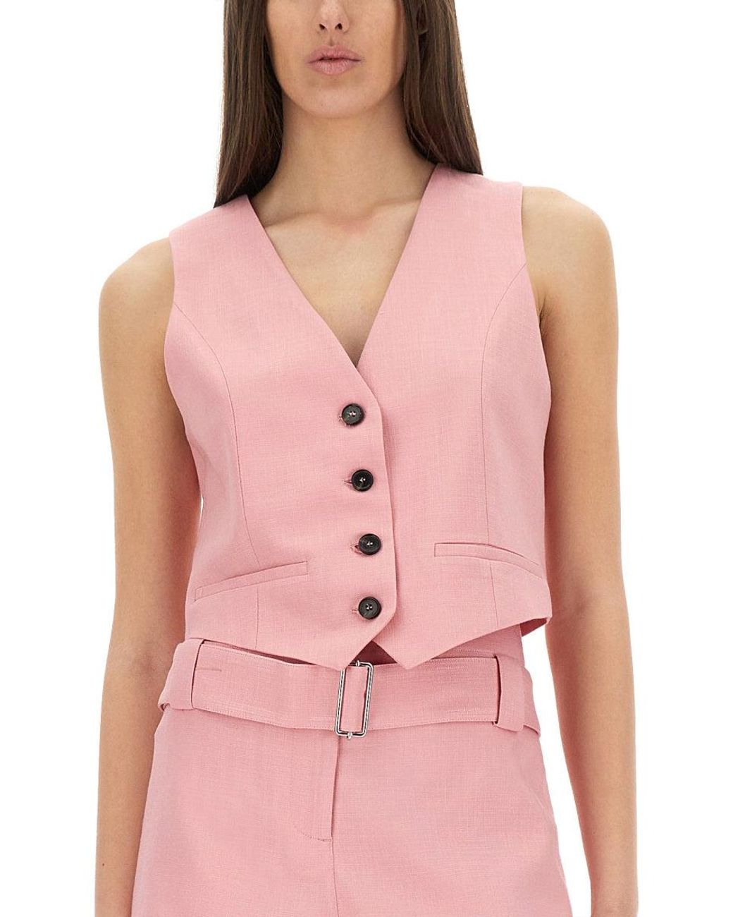 MSGM Pink Cropped Vest With Deep V-Neckline