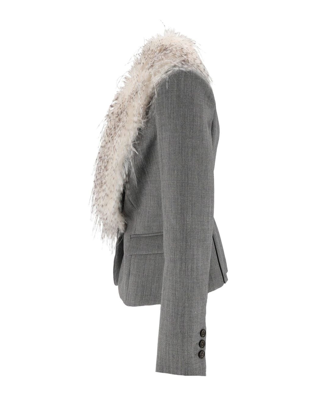 Elisabetta Franchi White Virgin Wool Fur Collar Tailored Jacket