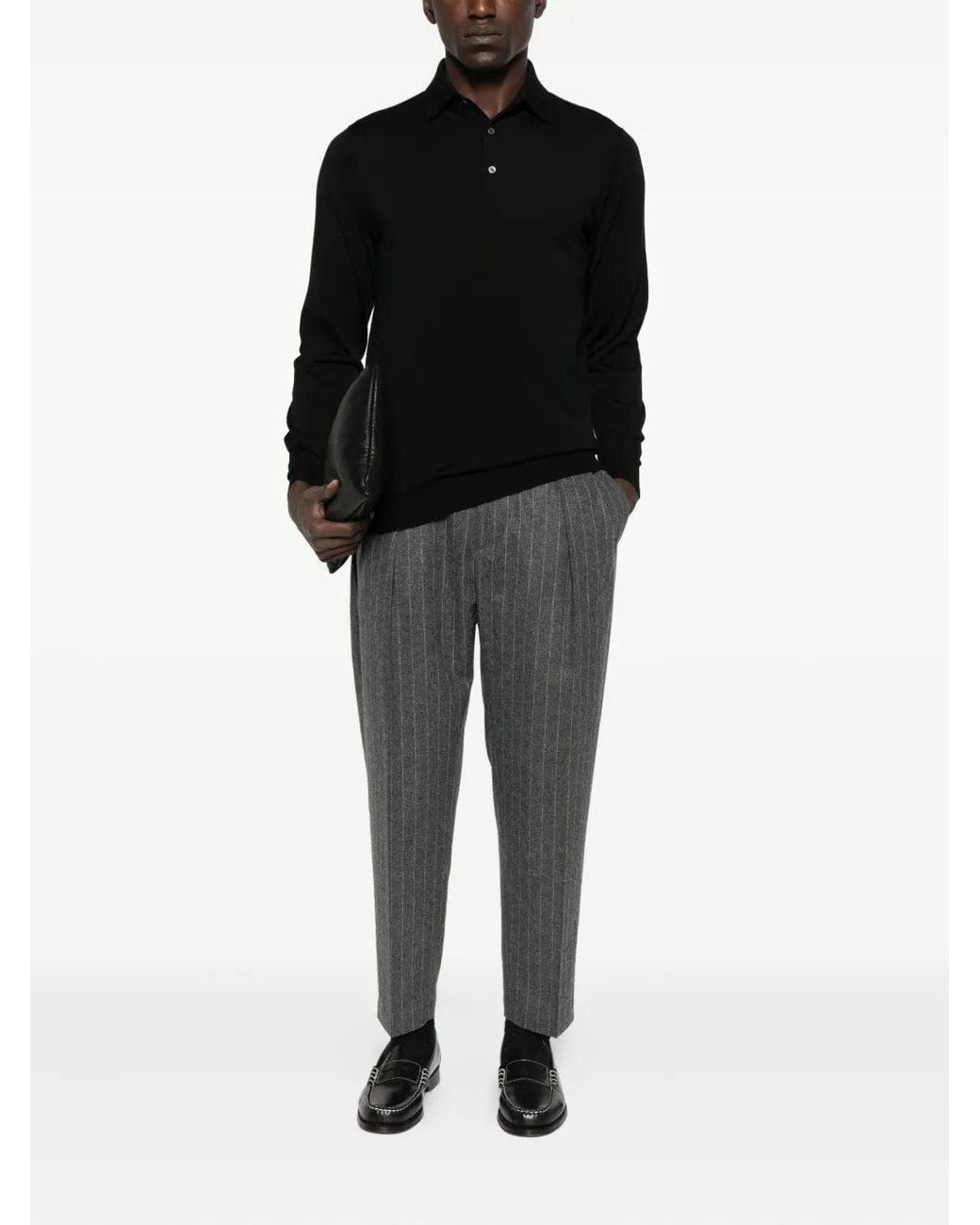 Lardini Gray Long-Sleeved Knit Polo for men
