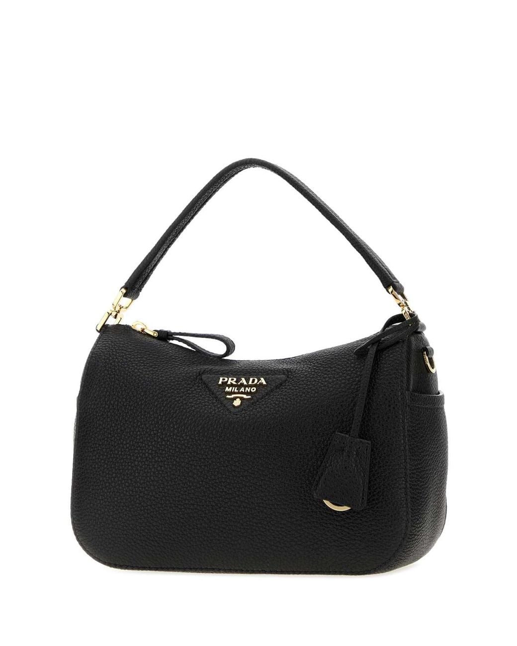 Prada Black Mini Leather Small Handbag With-Tone Hardware