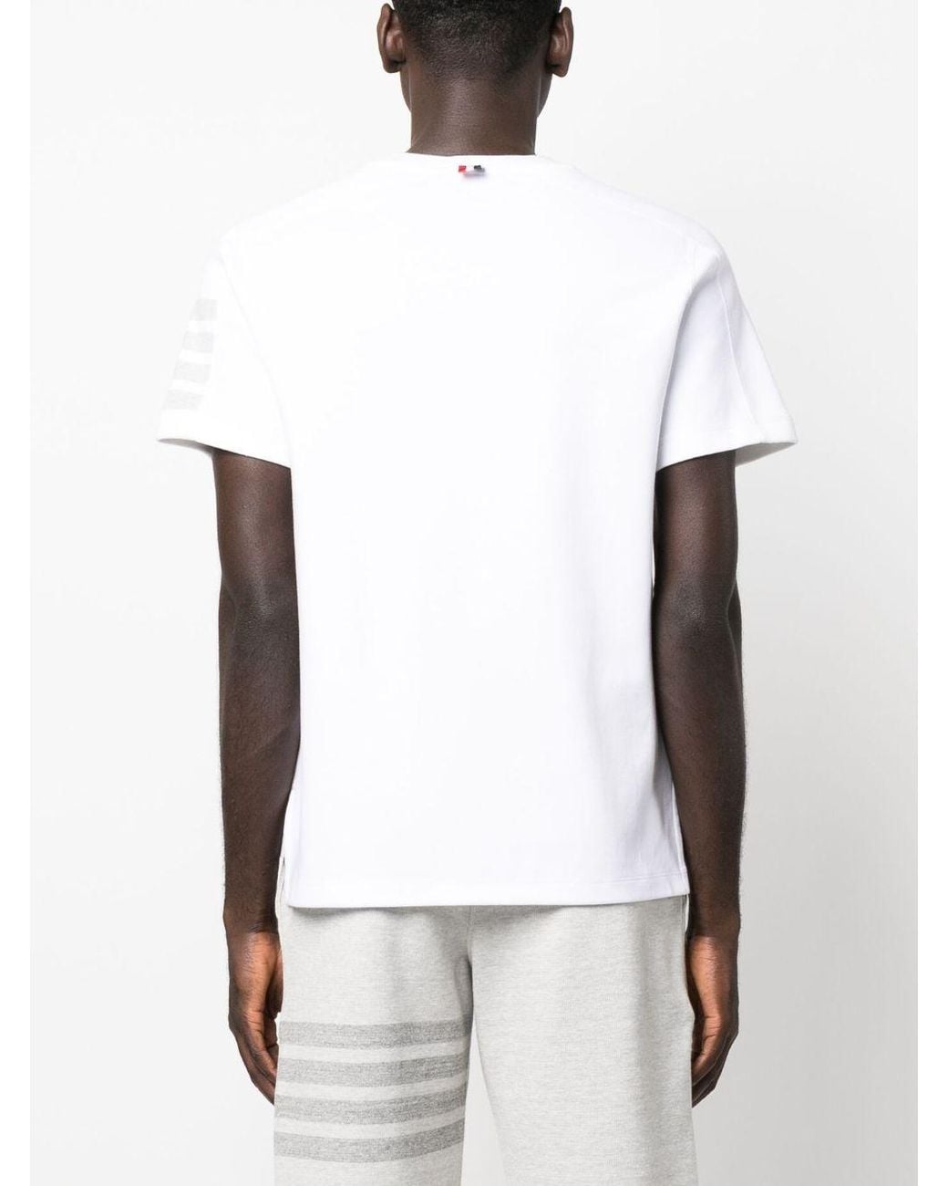 Thom Browne White Short Sleeve Tee W/ 4 Bar Stripe