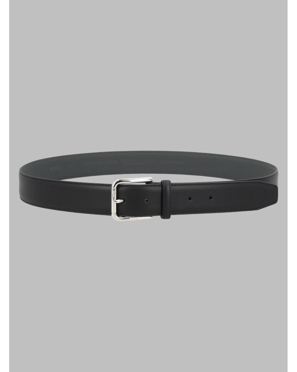 Boss Gray Leather Belt With Buckle
