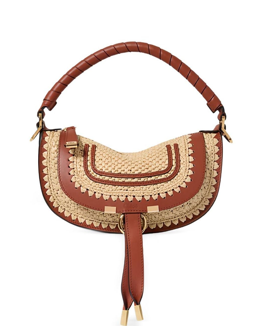 Chloé Brown Marcie Mini Rafia Shoulder Bag