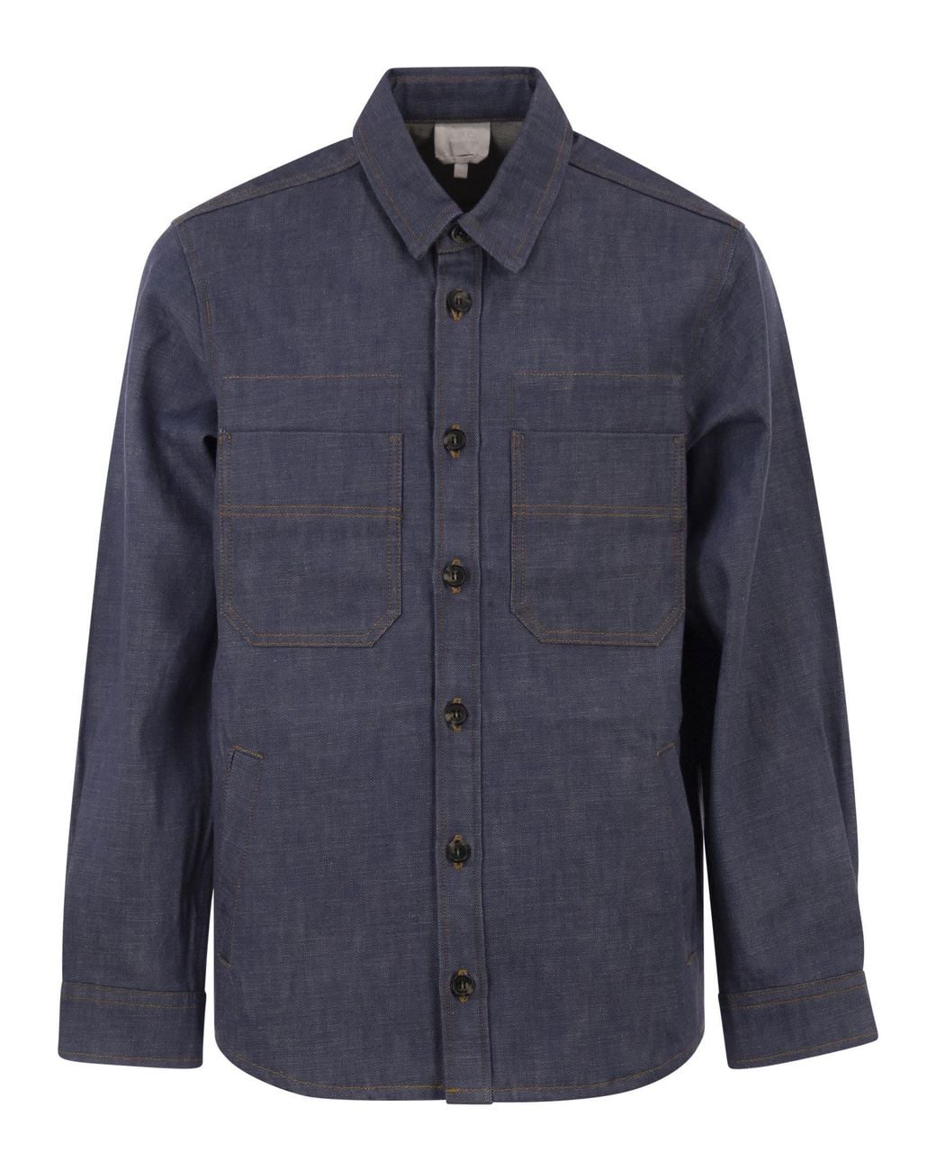A.P.C. Blue Cotton Denim Shirt With Patch Pockets for men
