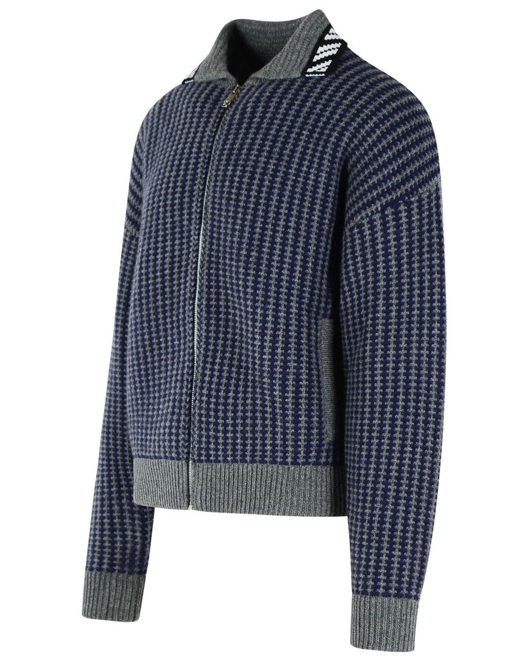 Versace Blue And Knit Zip Cardigan for men