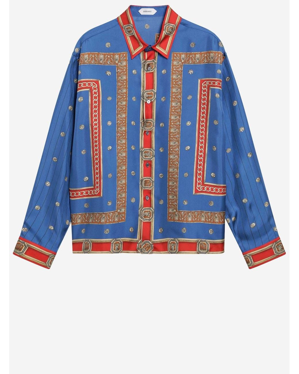 Versace Zijden Overhemd Met De Circusdirecteur-print in het Blue voor heren