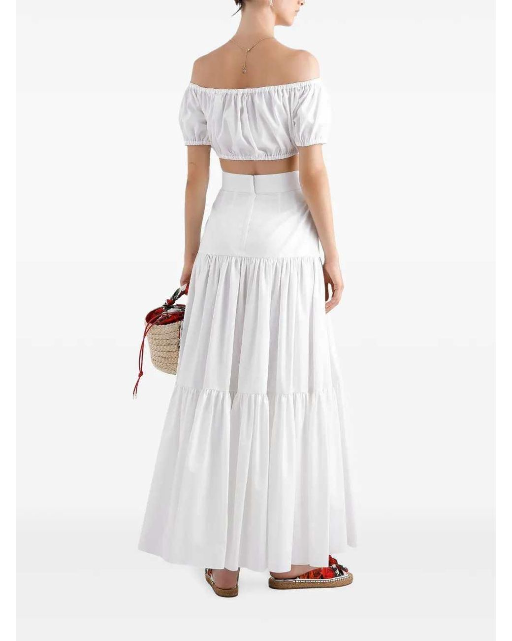 Dolce & Gabbana White Ruched Cropped Top
