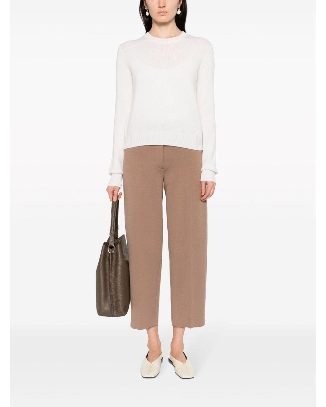 Lisa Yang White Mable Cashmere Crewneck Sweater