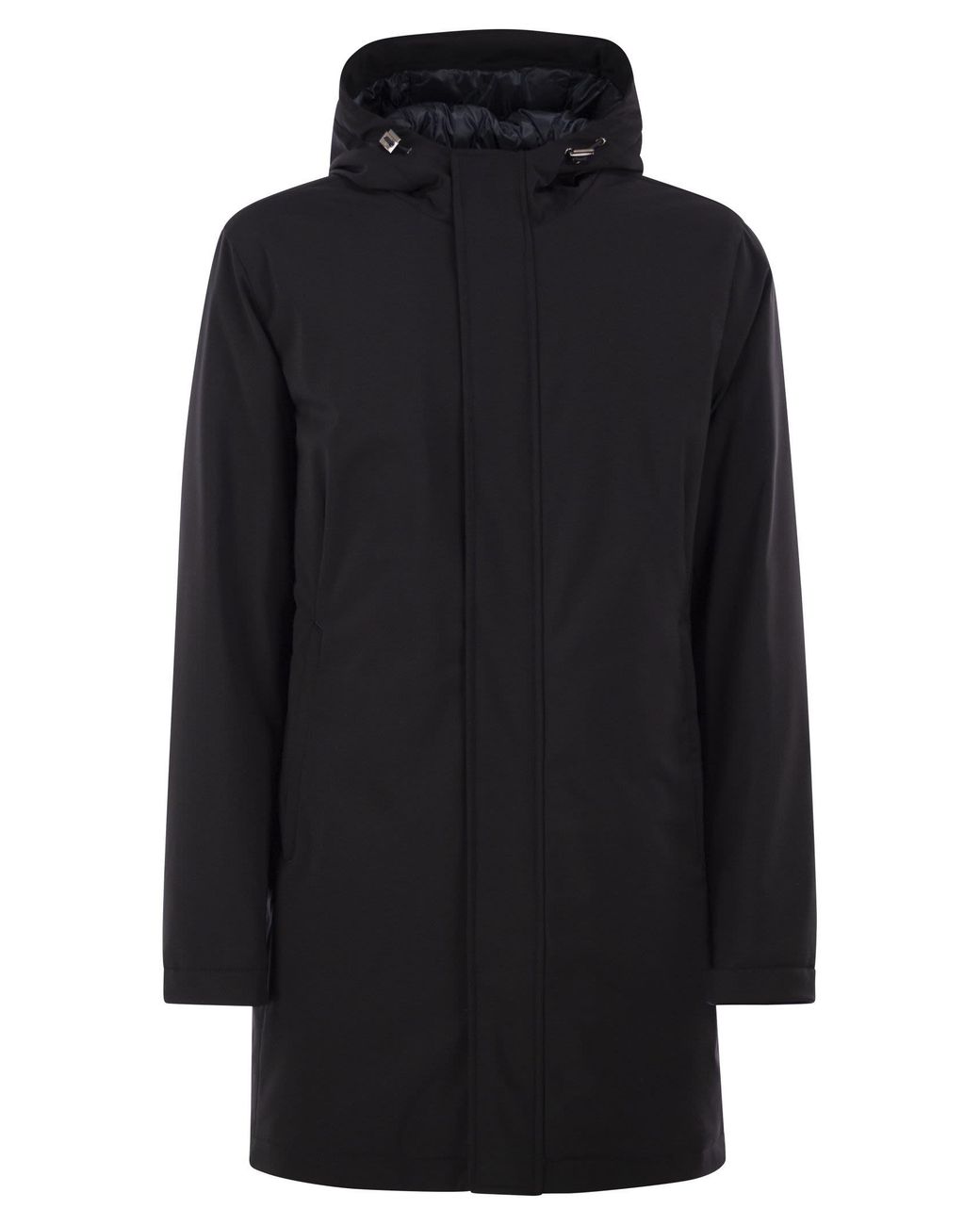 Herno Black Stretch Technical Fabric Hooded Padded Parka