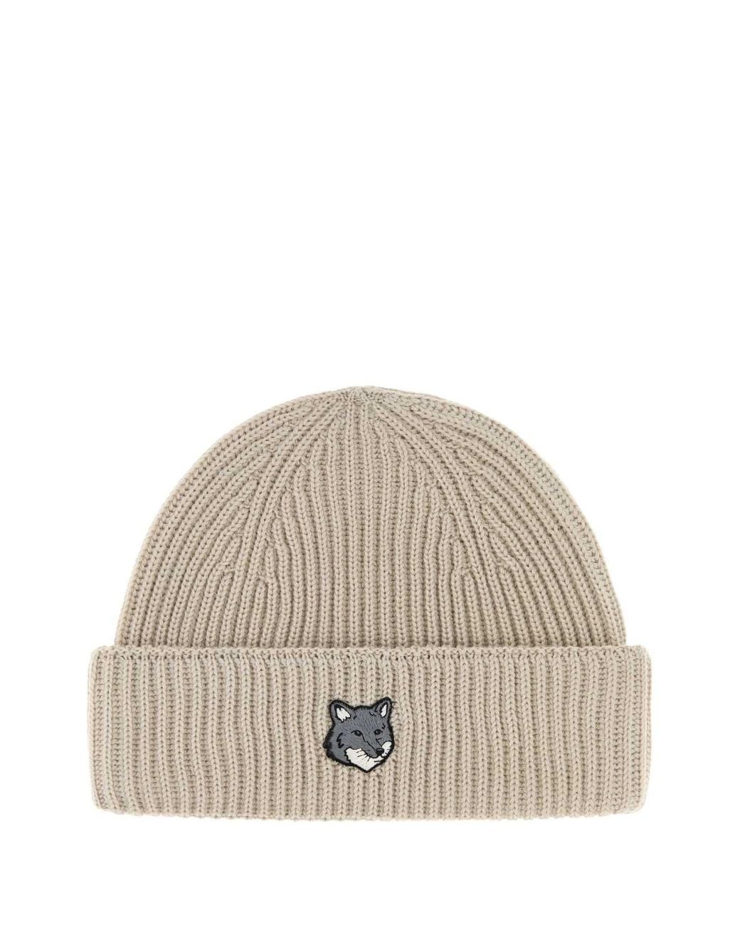 Maison Kitsuné Natural Sand Wool Beanie Hat For for men