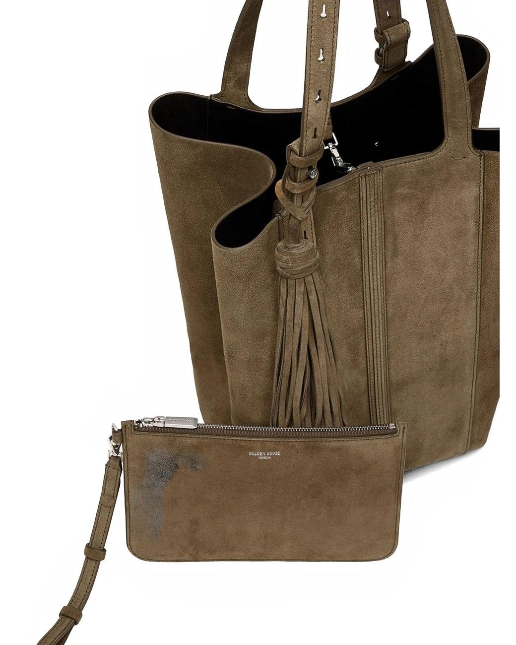 Golden Goose Deluxe Brand Brown Shopping 24.7 Ns Suede Body With Nappa Fringe And Beads Metal Details