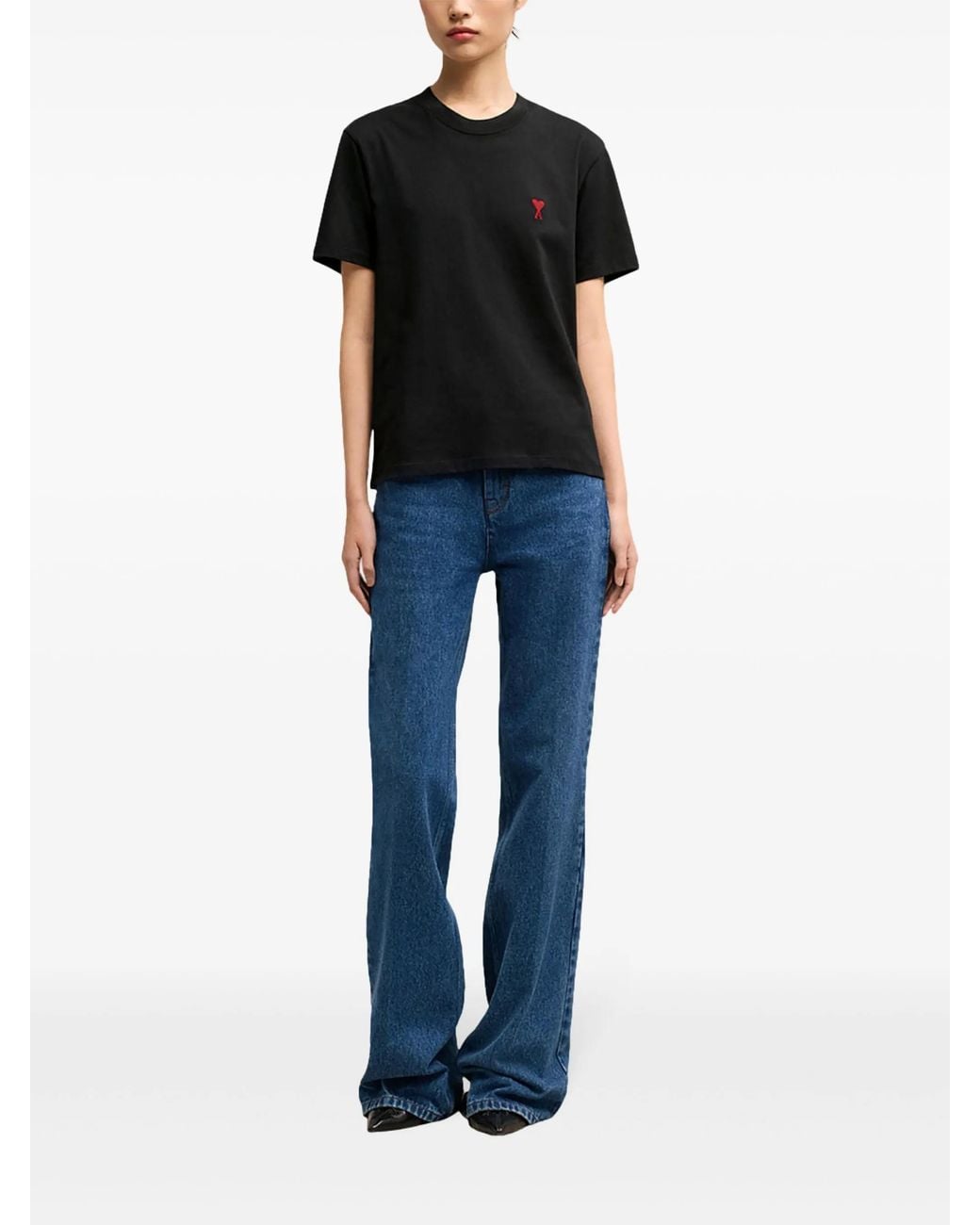 AMI Black Tshirt De Coeur Rouge