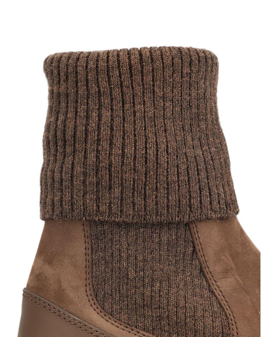 Tod's Brown Leather Knitted Chelsea Boots