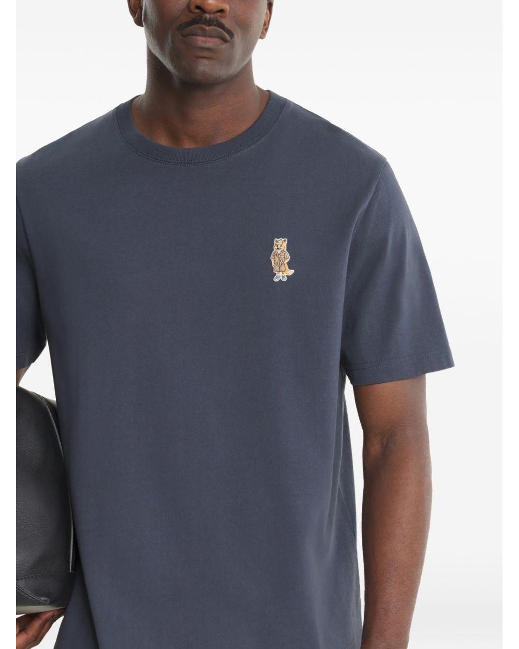 Maison Kitsuné Blue Dressed Fox Embroidered T-Shirt for men