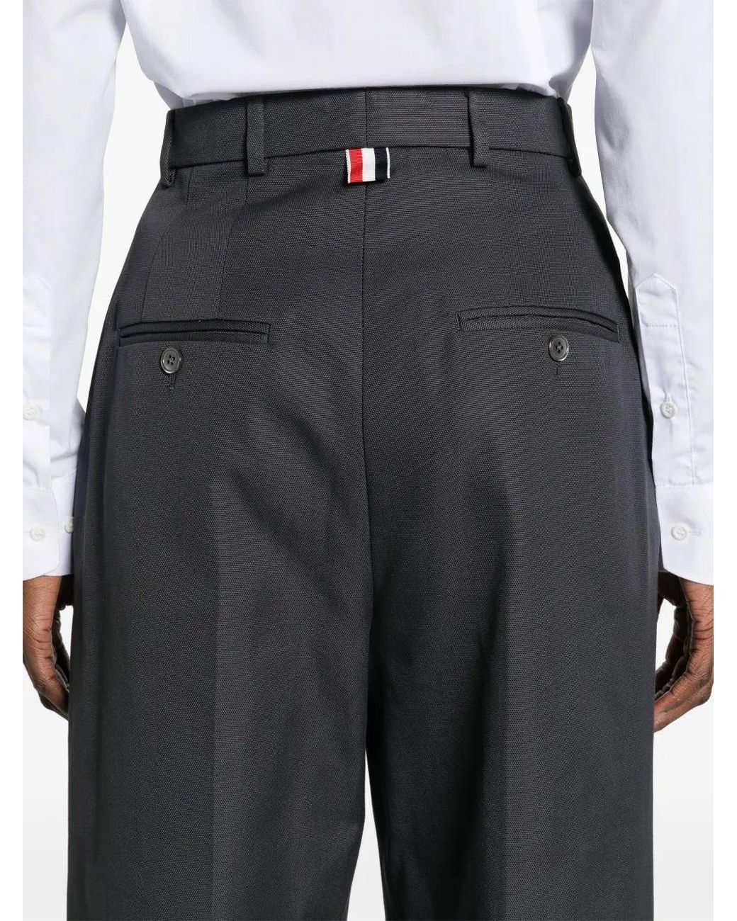 Thom Browne Gray Straight-Leg High-Waisted Pants