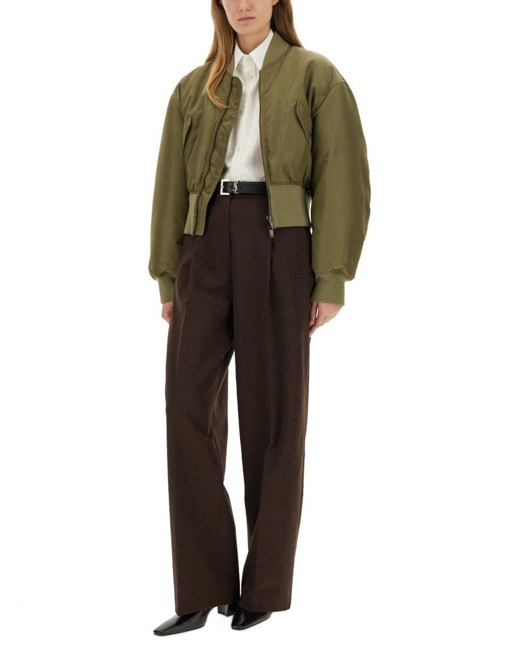 Saint Laurent Green Cropped Bomber Jacket
