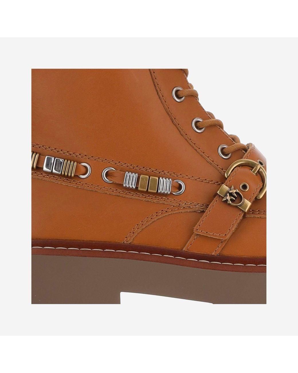 Pinko Brown Leather Ankle Boots With Logo