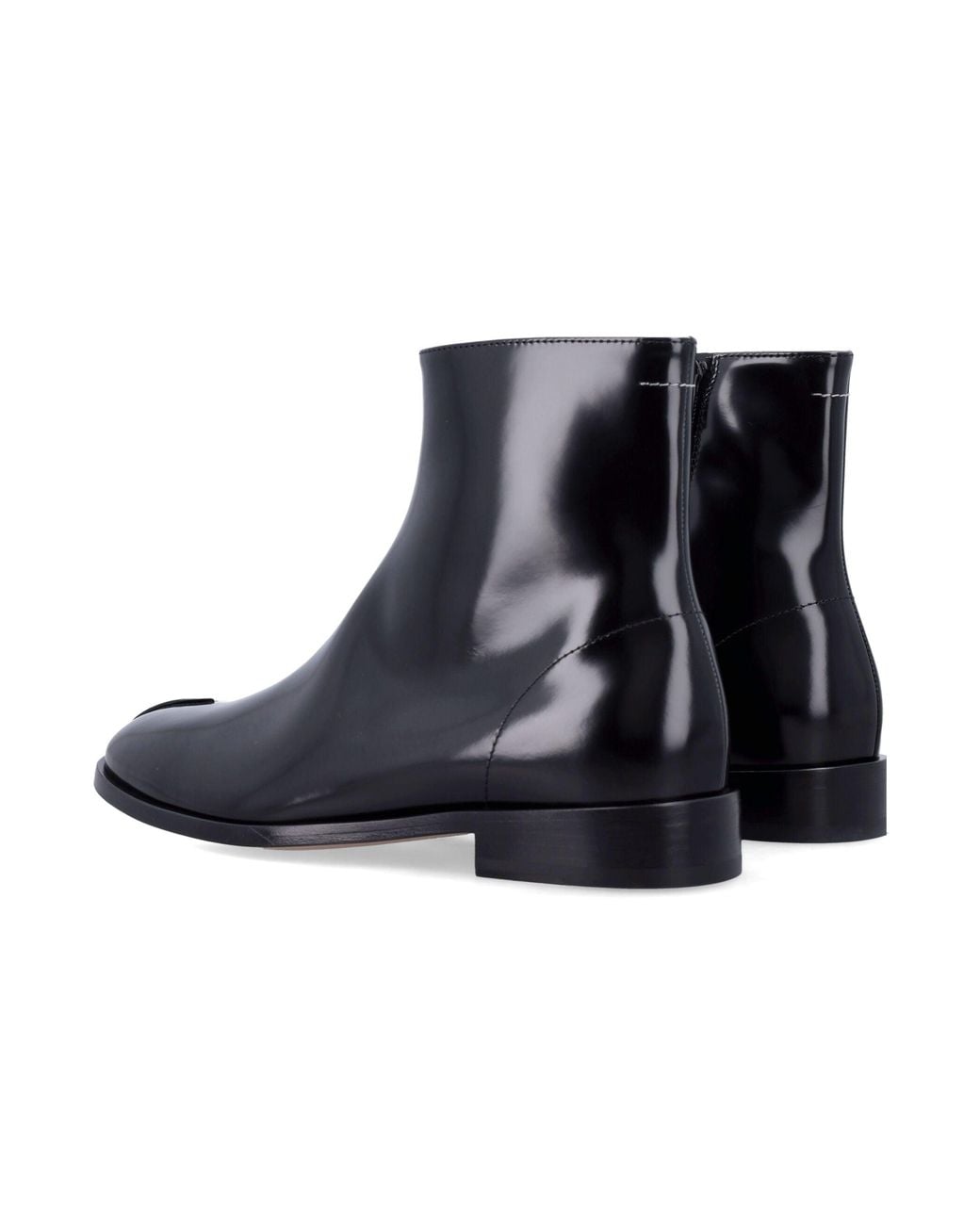 MM6 by Maison Margiela Blue Signature- Stitch Glossy Leather Ankle Boots For With Side Zip And Low Stacked Heel for men