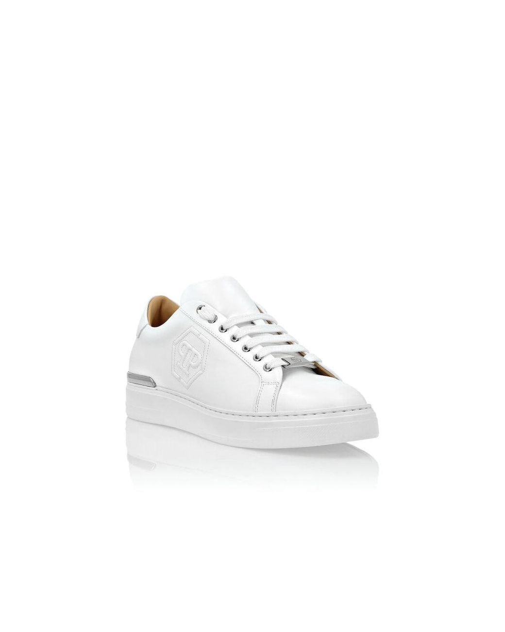 Philipp Plein White Leather Lo-Top Sneaker Hexagon