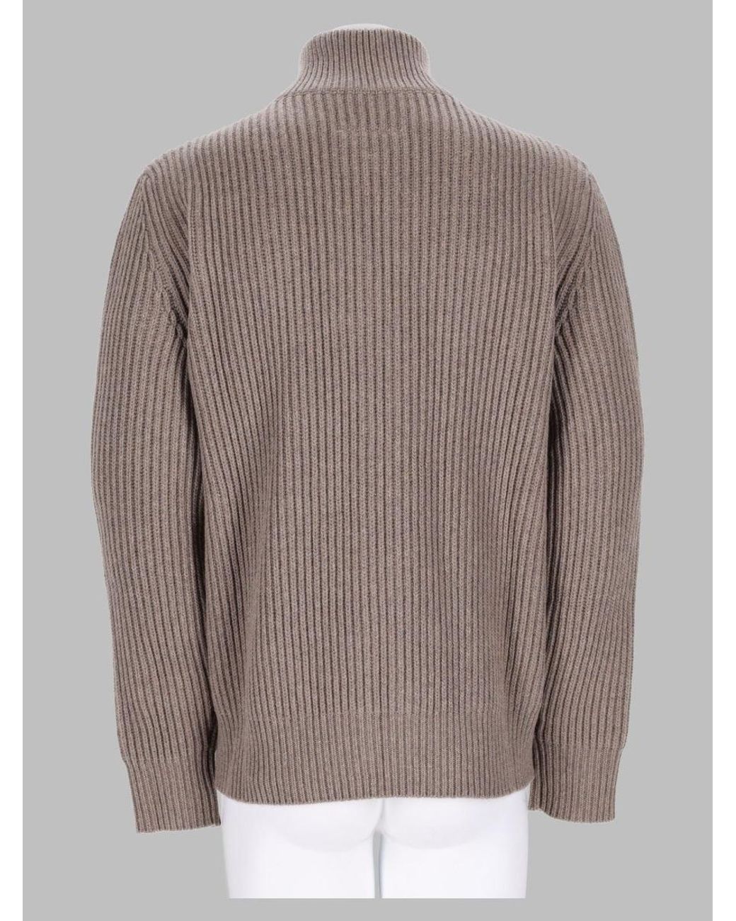 MM6 by Maison Margiela Brown Ribbed Wool Zip-Front Mock Neck Cardigan for men