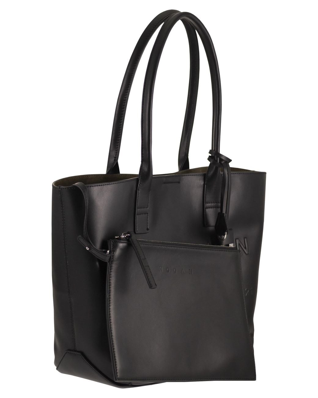 Hogan Black Leather Tote Bag With Embossed Logo