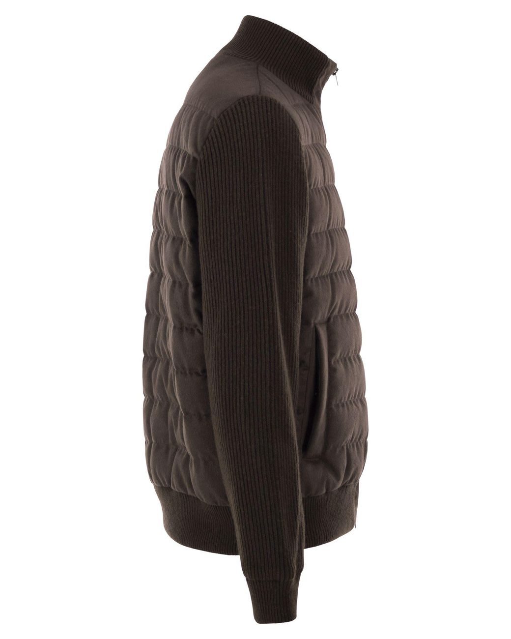 Herno Black Quilted Knit And Fabric Jacket With High Collar for men