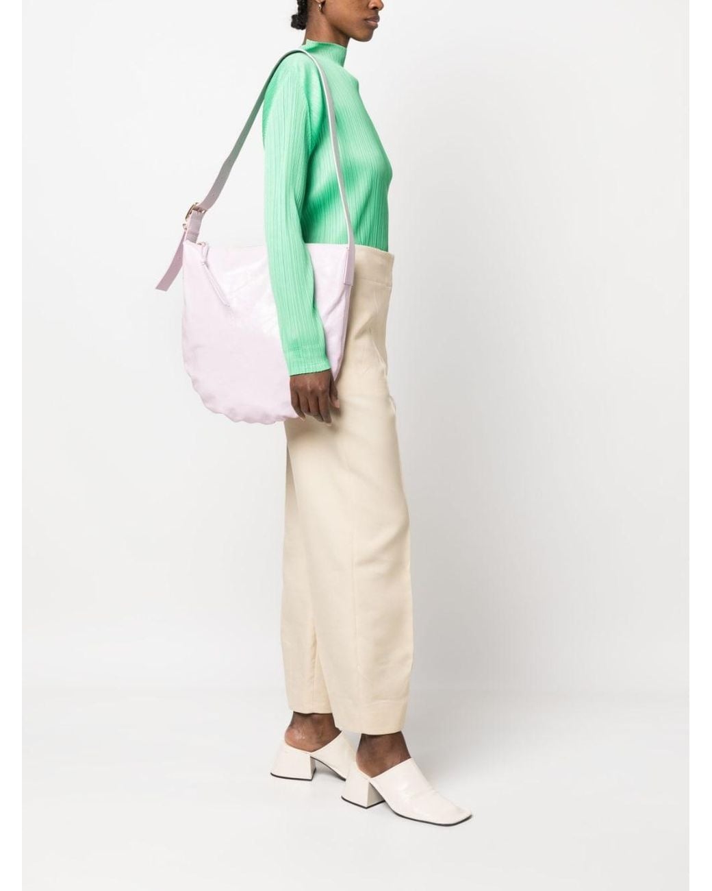 Jil Sander Pink Crinkled Leather Shoulder Bag