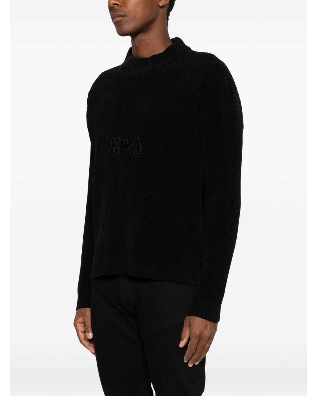 Emporio Armani Black Cotton Crewneck Sweater