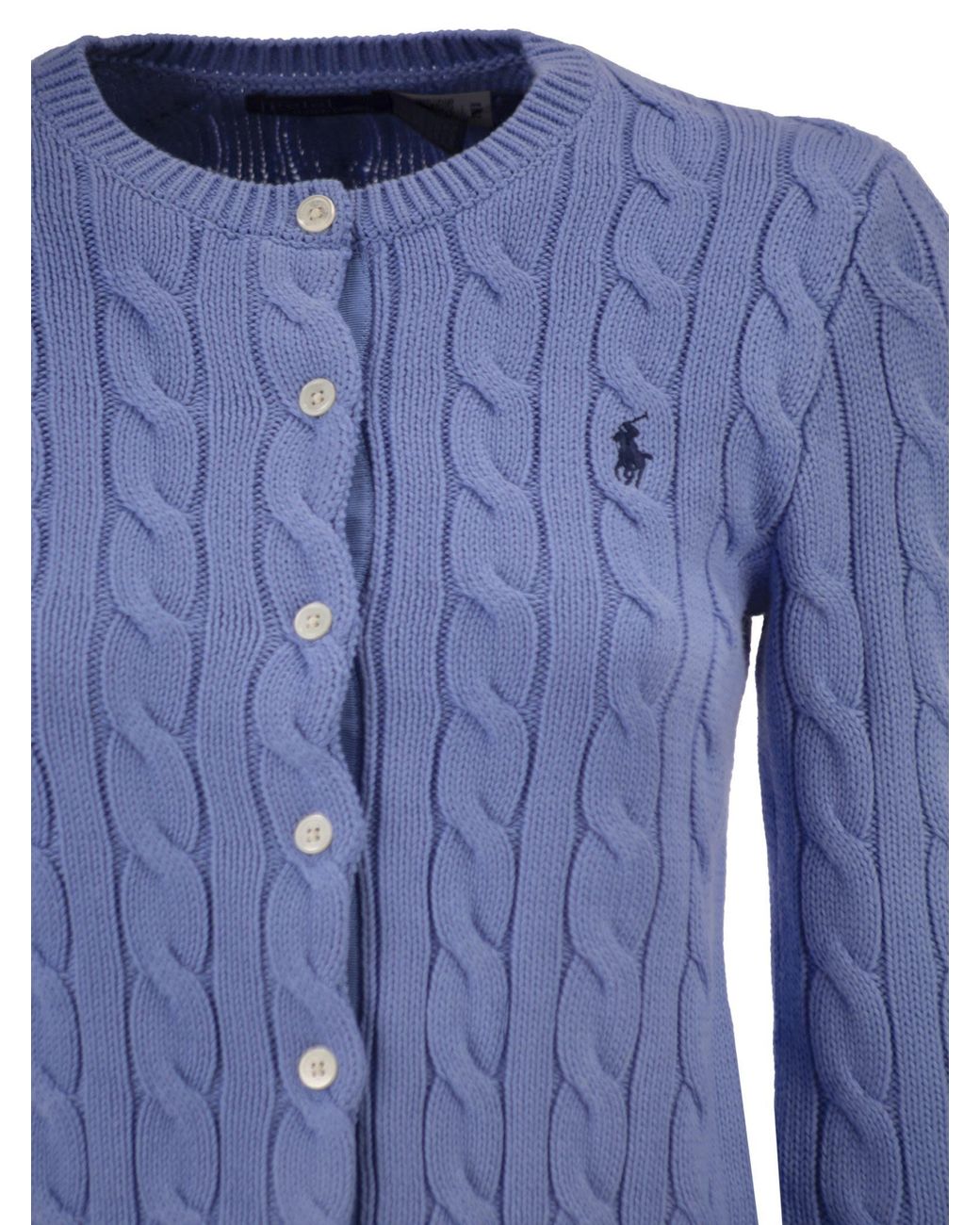 Polo Ralph Lauren Blue Cable Knit Cotton Crew Neck Cardigan