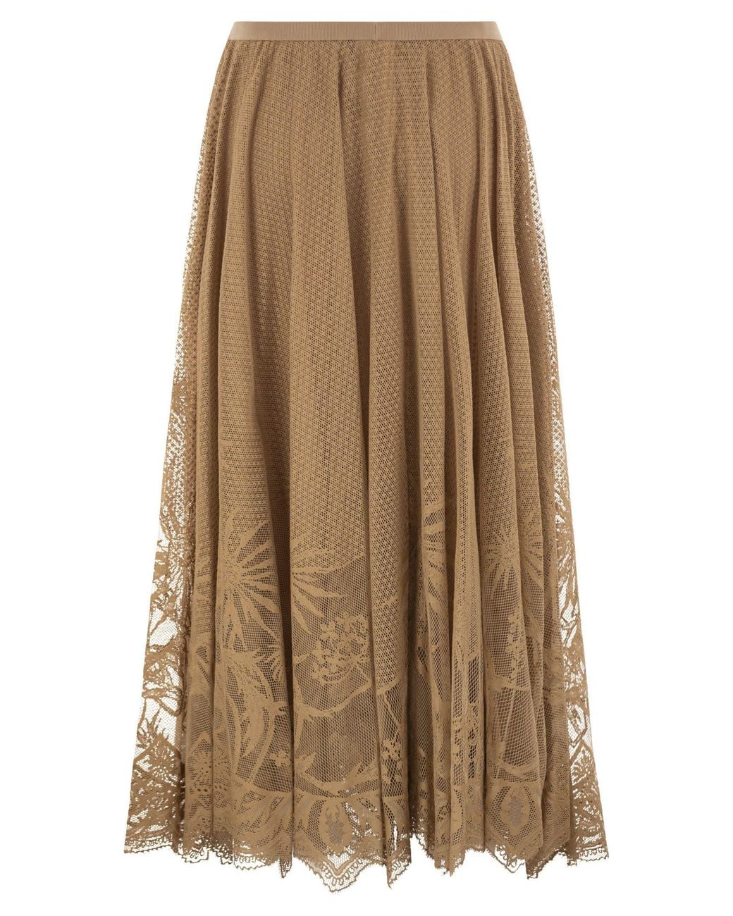 Fabiana Filippi Natural Floral Lace Midi Skirt With Removable Slip