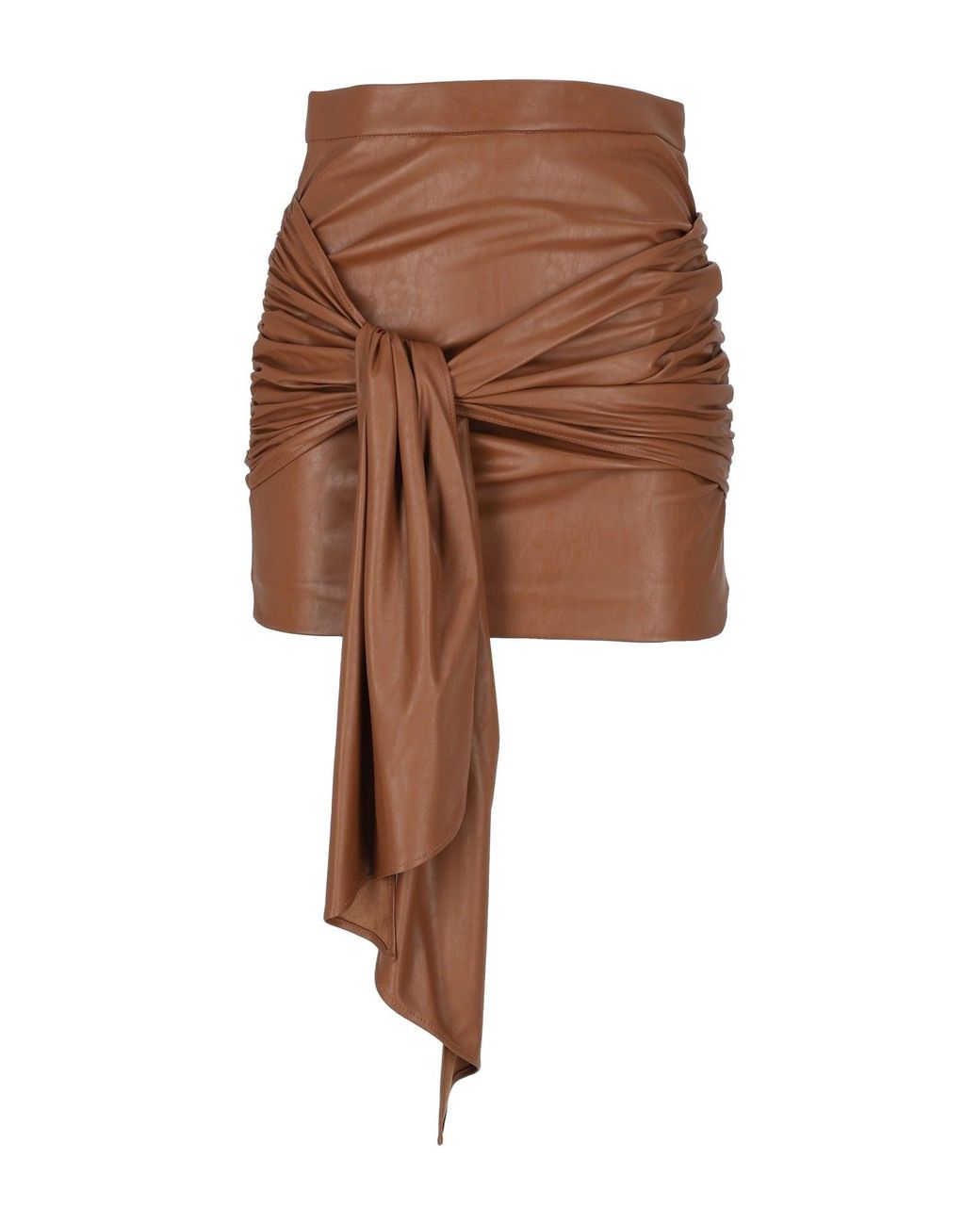 Elisabetta Franchi Brown Ruched Mini Skirt With Draped Tie Detail