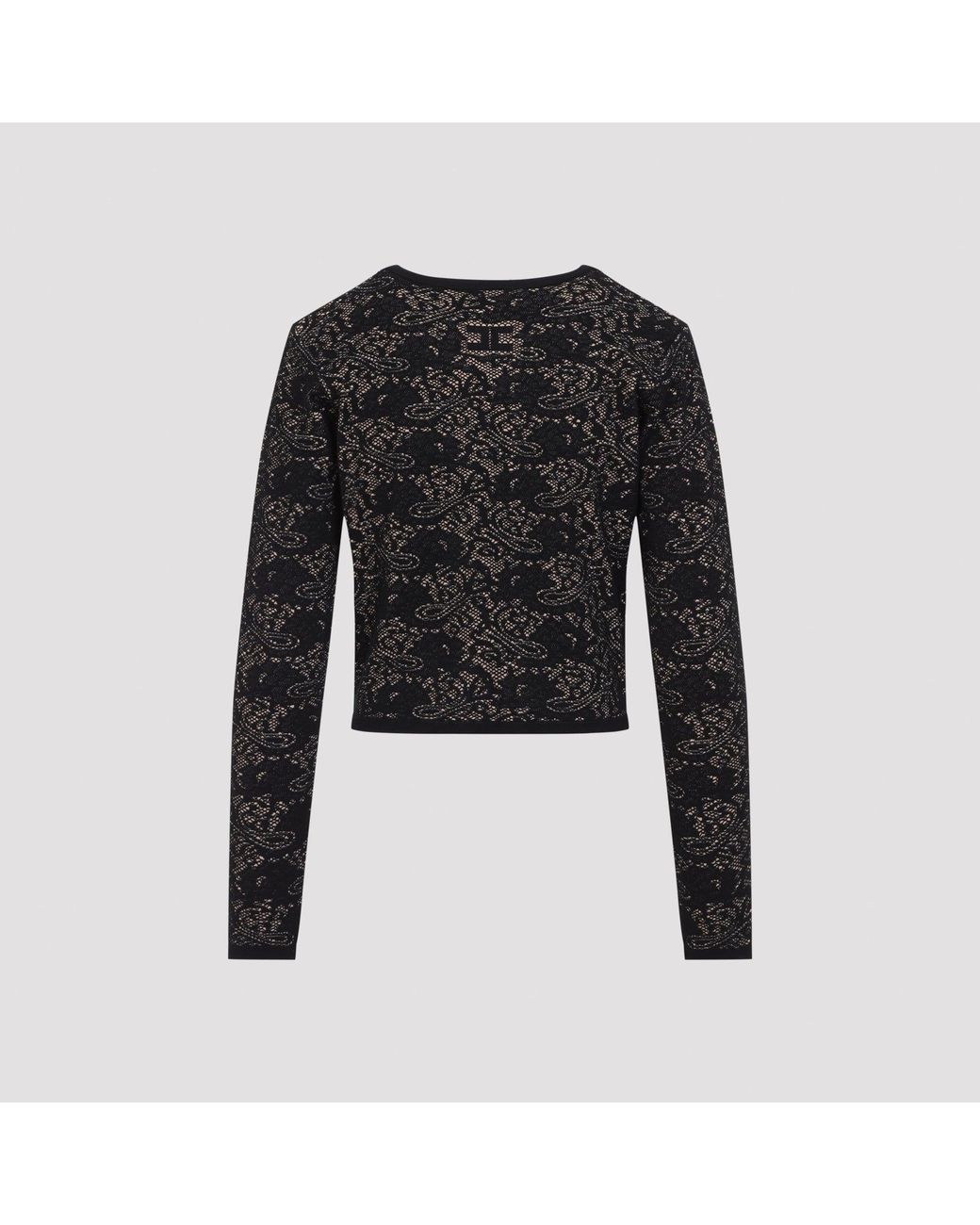 Elisabetta Franchi Black Lace-Knit Cardigan Sweater