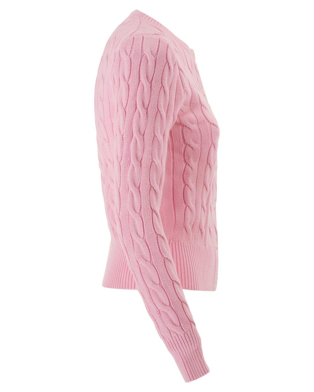 Polo Ralph Lauren Pink Cable Knit Cotton Crew Neck Cardigan