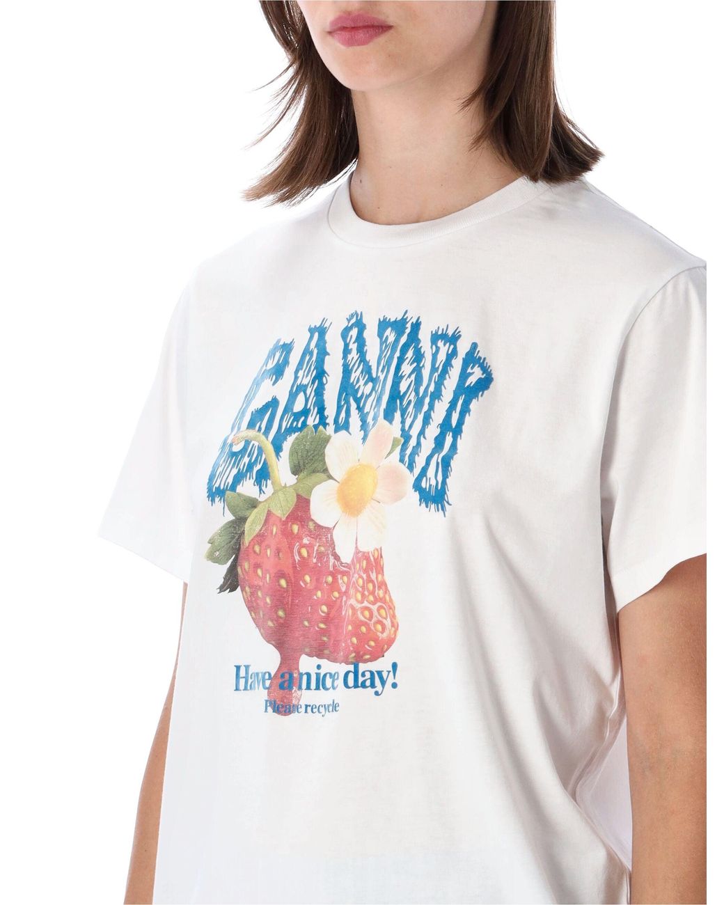 Ganni White Strawberry Print Cotton T-Shirt