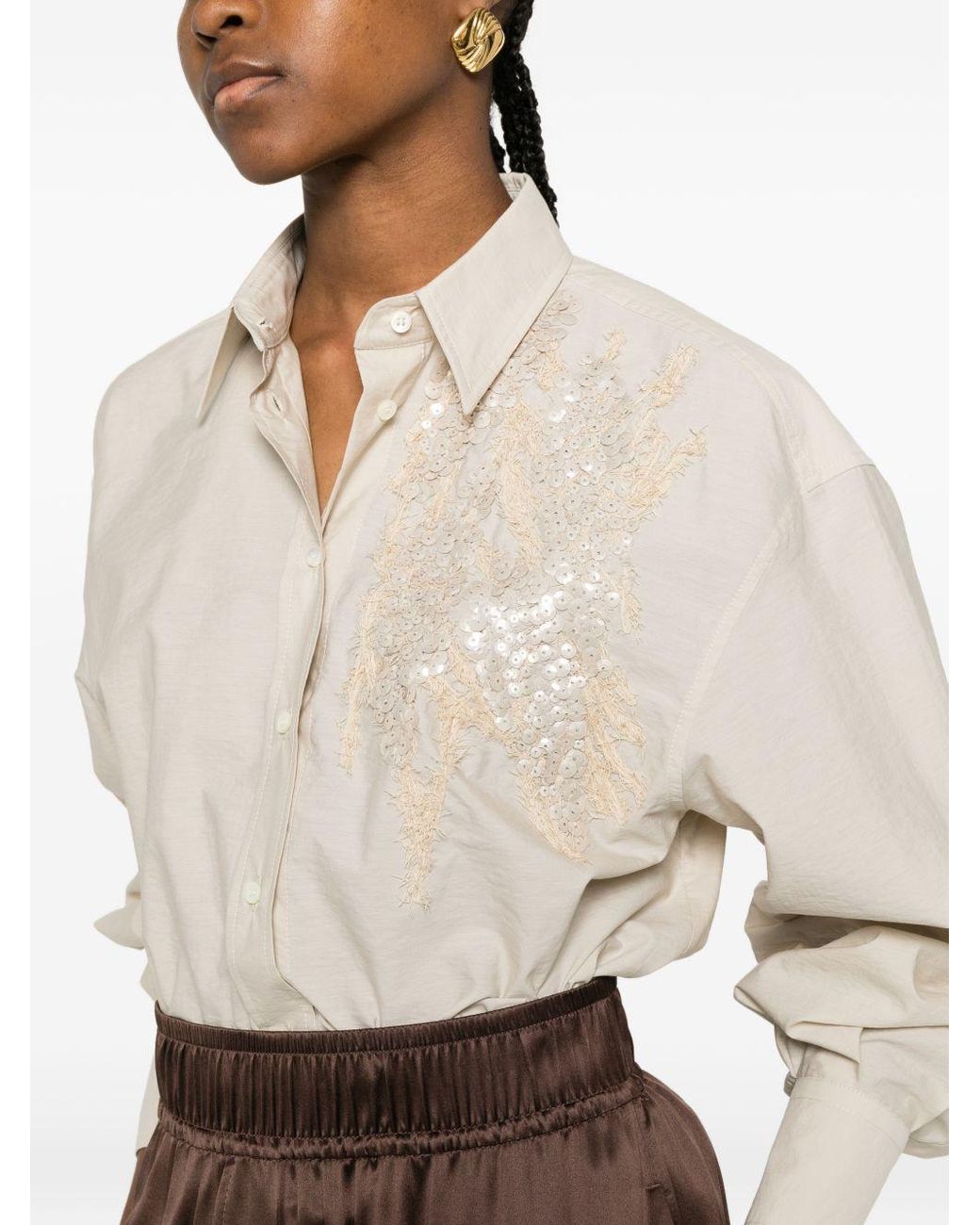 Brunello Cucinelli White Embroidered Cotton Shirt