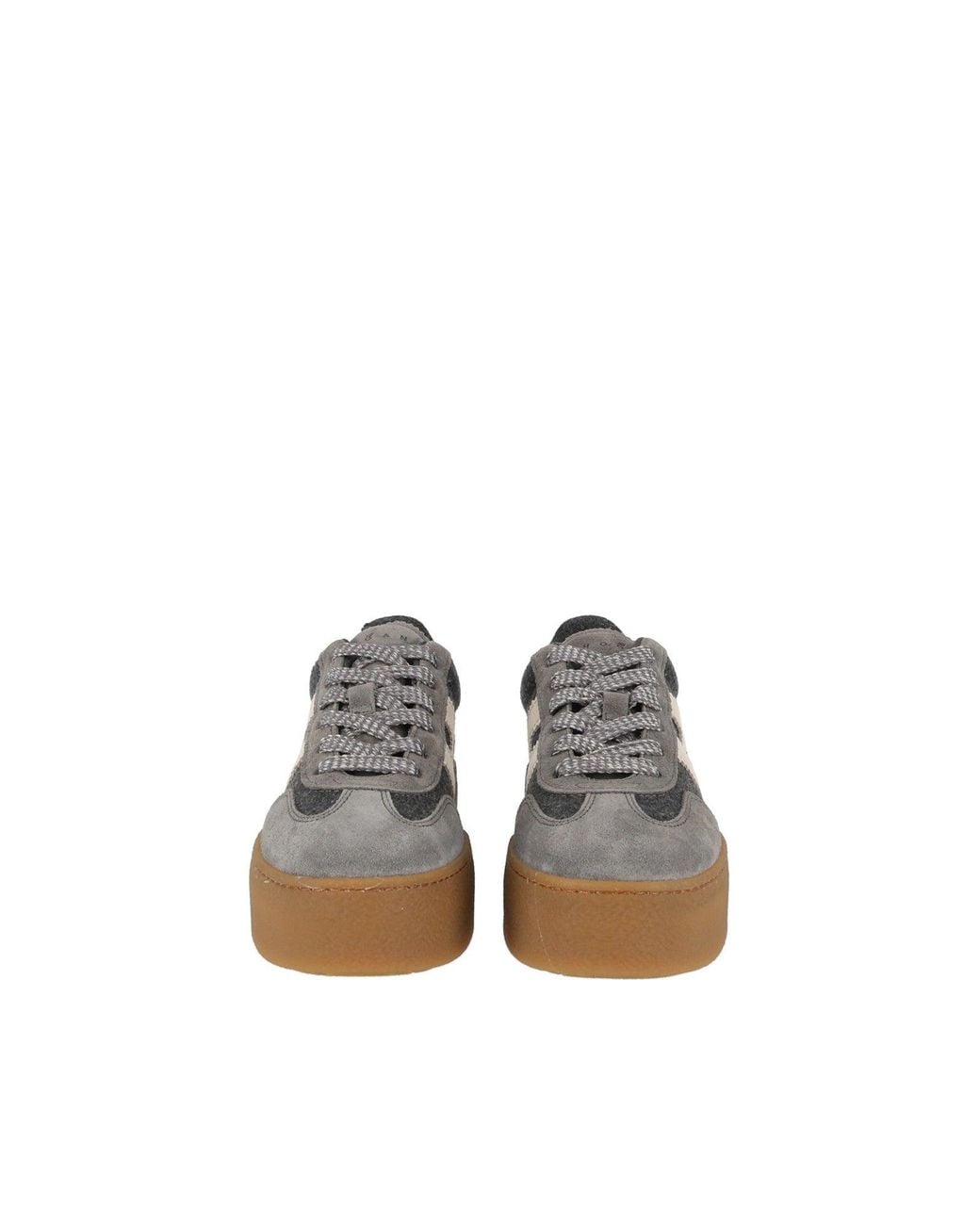 Hogan Gray Textured Cream Accent Low-Top Sneakers