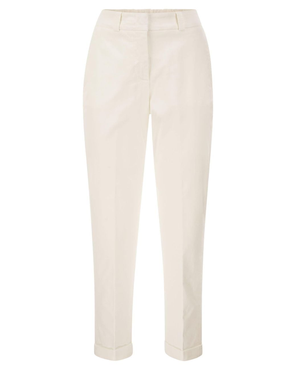 Peserico White Stretch Cotton Tapered Trousers With Elasticated Waistband