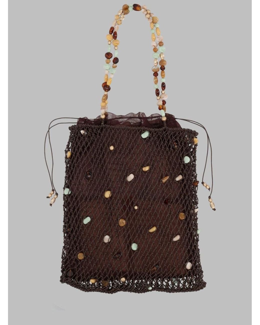 Cult Gaia Multicolor Beaded Mesh Drawstring Tote Bag