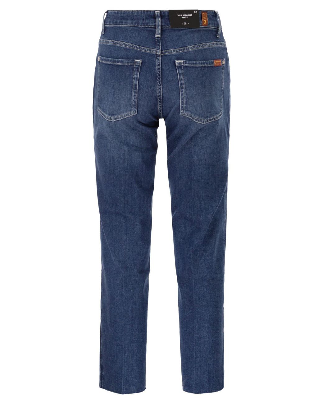 7 For All Mankind Blue Calie Straight Ankle Stretch Denim Jeans With Metallic Fibre