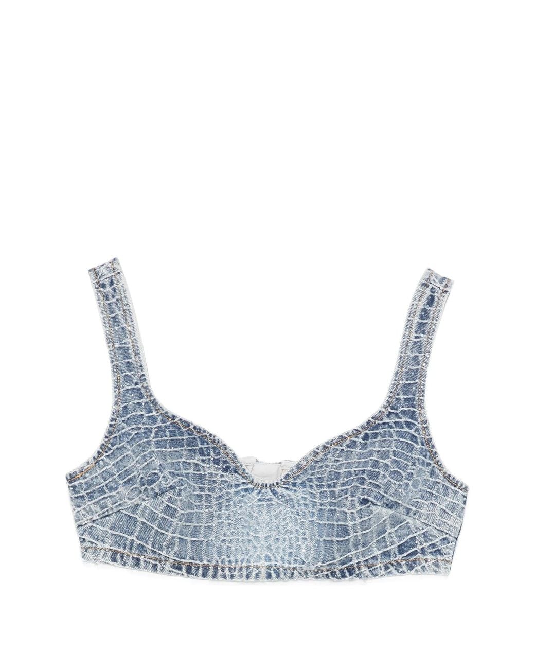 Self-Portrait Blue Rhinestone Croc Effect Denim Bralette