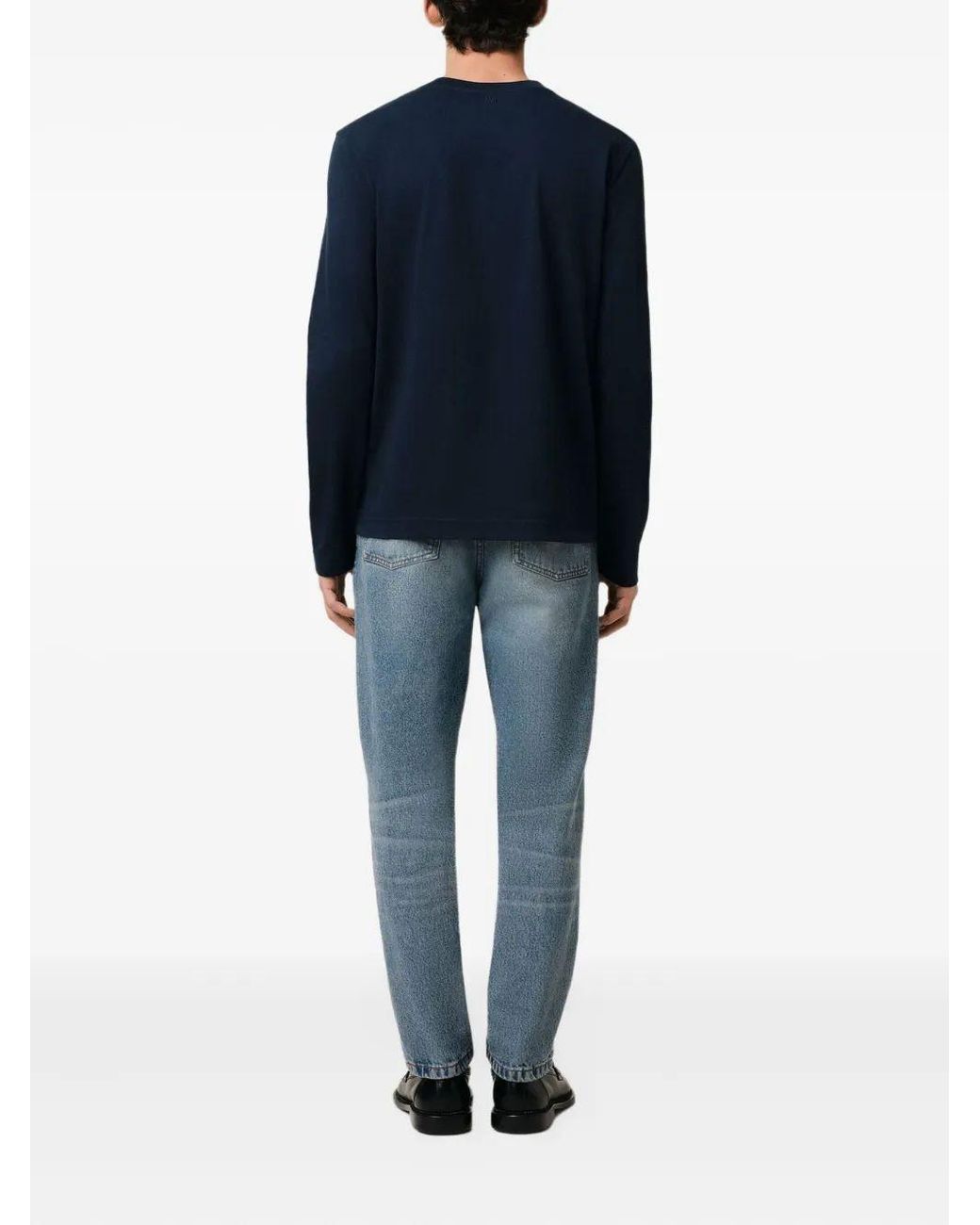 AMI Blue Tshirt Manches Longues De Coeur Rouge