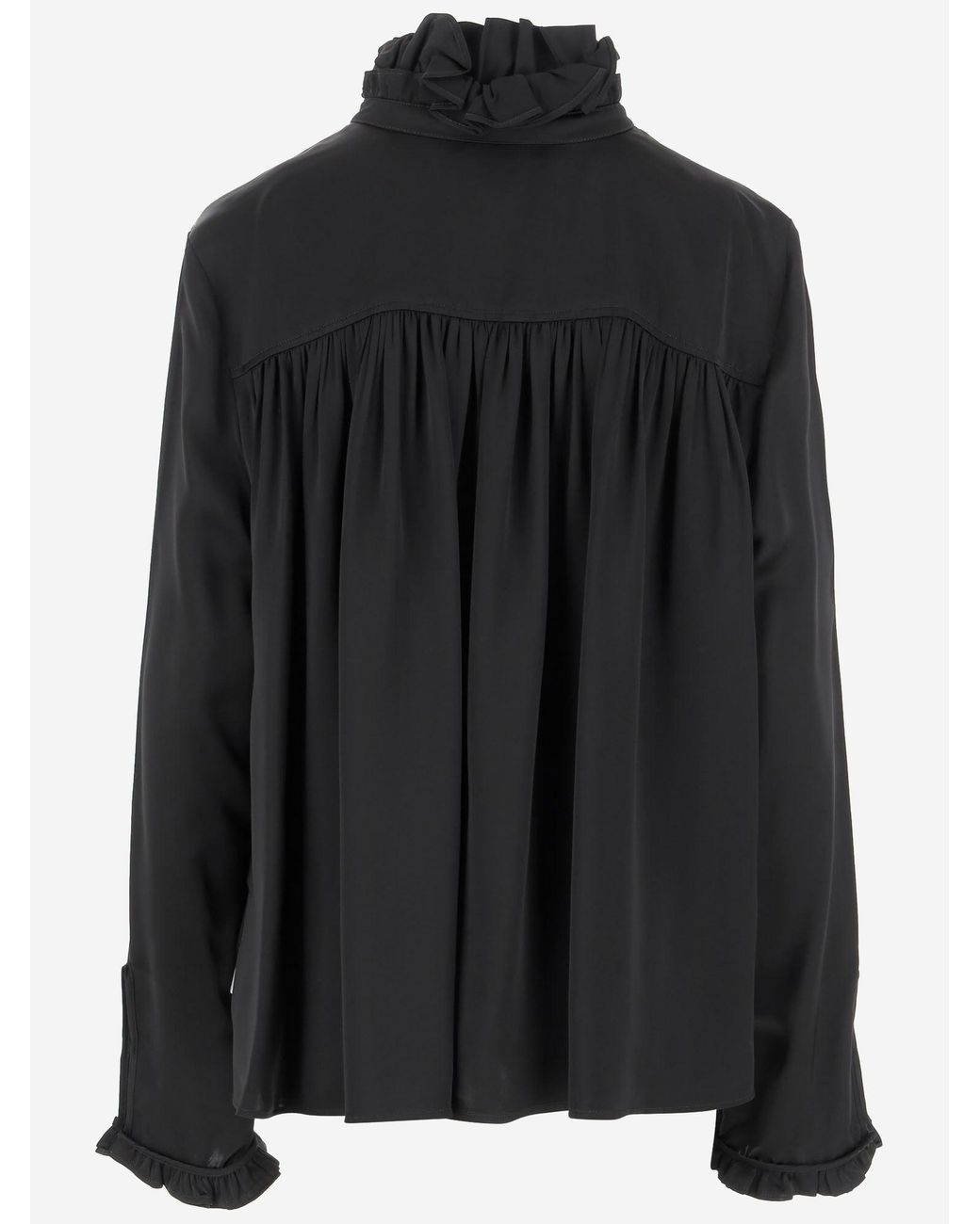 Jil Sander Black Viscose Ruffle Shirt