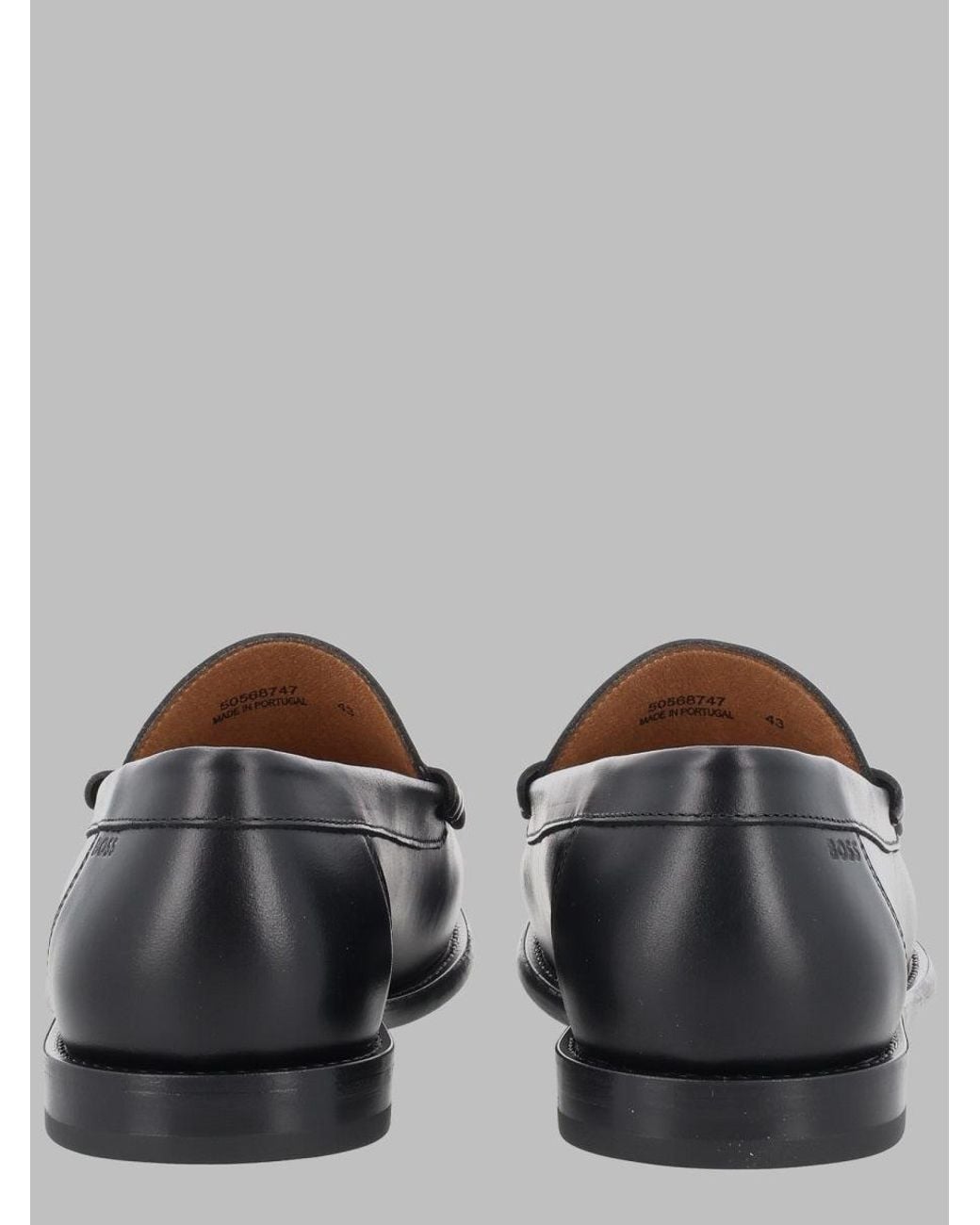 Boss Gray Sleek Leather Loafers for men