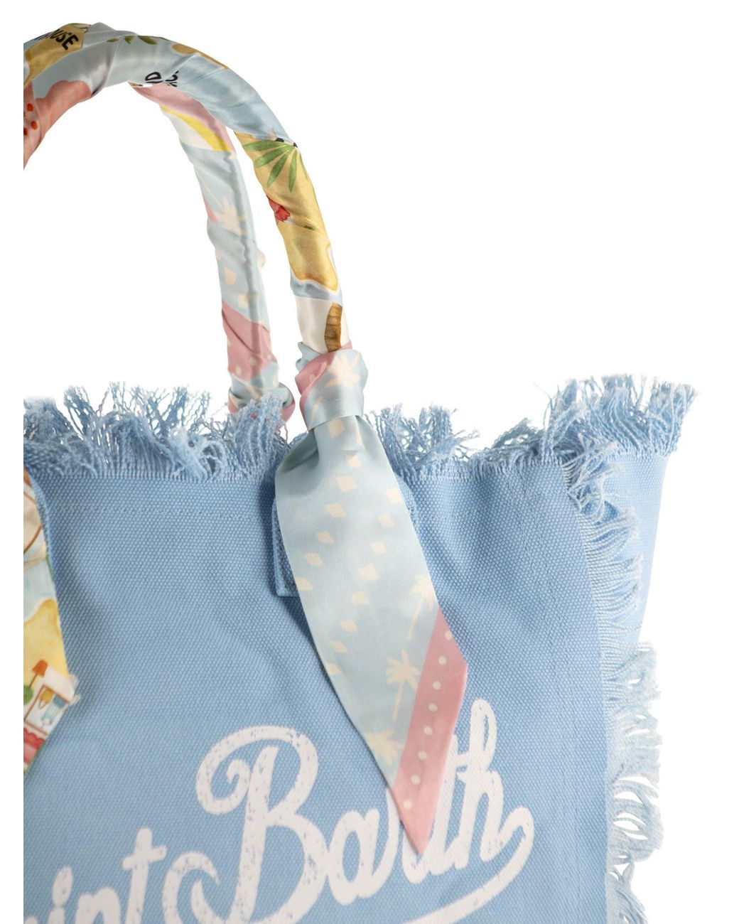 Mc2 Saint Barth Blue Canvas Tote Bag With Scarf Wrapped Handles