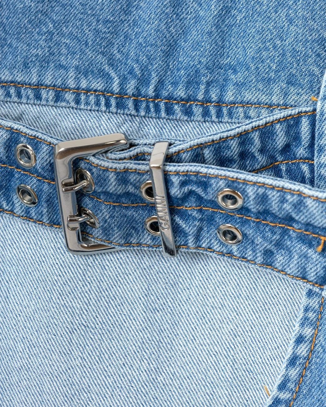 Ganni Blue Broderie Anglaise Denim Top